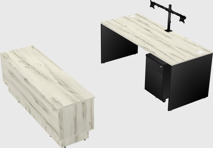 Parallel desk with low credenza