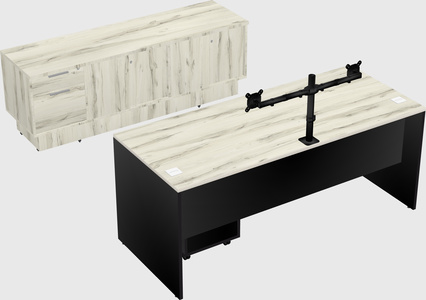 Parallel desk with low credenza