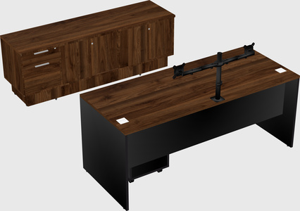 Parallel desk with low credenza