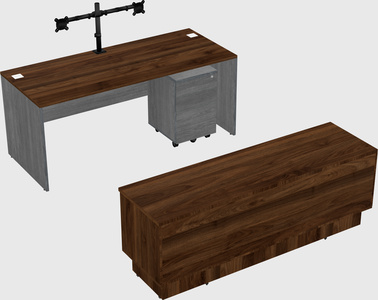 Parallel desk with low credenza