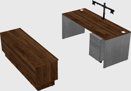 Parallel desk with low credenza