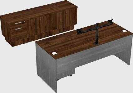Parallel desk with low credenza