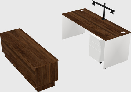 Parallel desk with low credenza