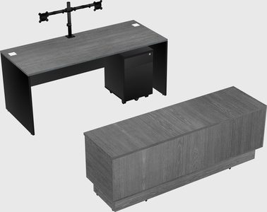 Parallel desk with low credenza