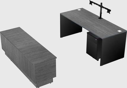 Parallel desk with low credenza