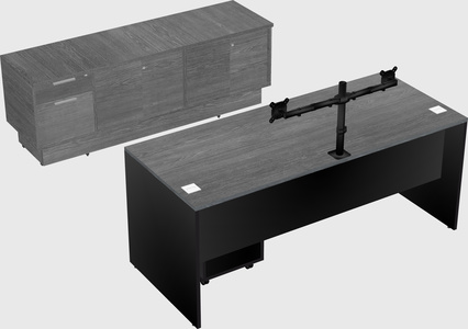 Parallel desk with low credenza