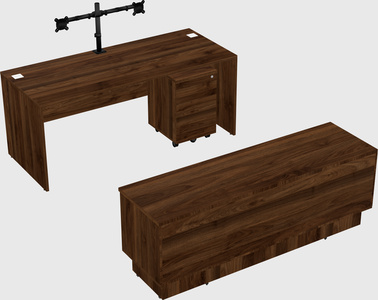 Parallel desk with low credenza