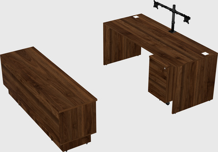 Parallel desk with low credenza