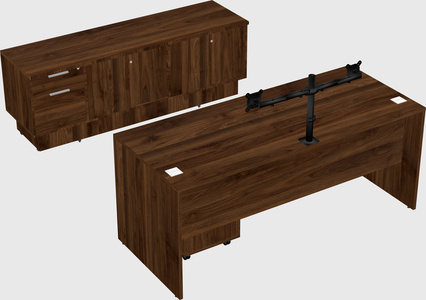 Parallel desk with low credenza