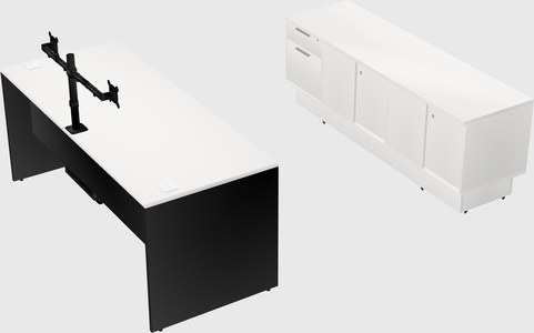 Parallel desk with low credenza