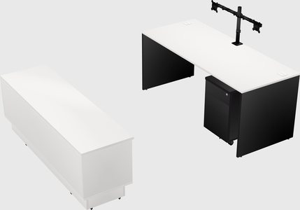 Parallel desk with low credenza