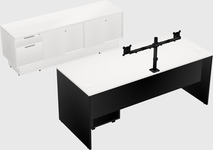 Parallel desk with low credenza