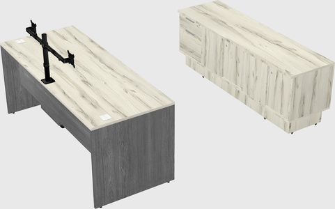 Parallel desk with low credenza