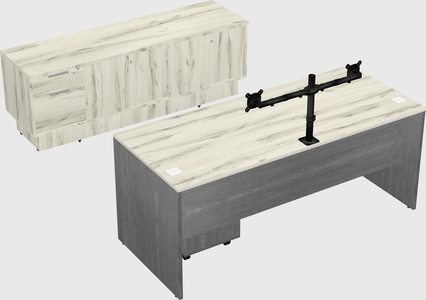 Parallel desk with low credenza