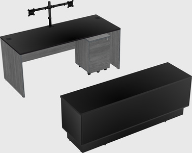 Parallel desk with low credenza