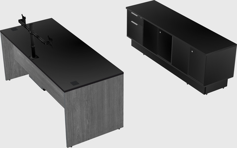 Parallel desk with low credenza