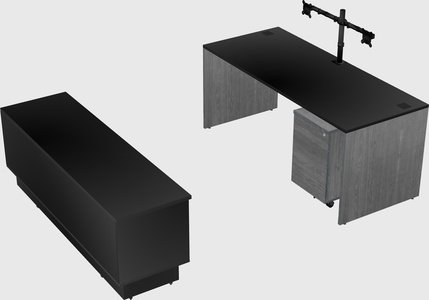 Parallel desk with low credenza