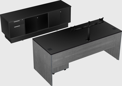 Parallel desk with low credenza