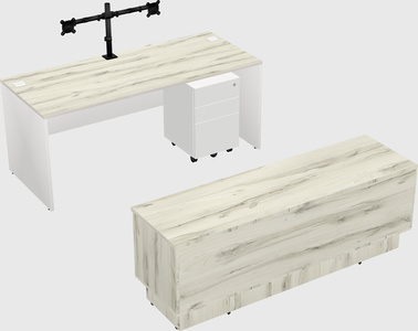 Parallel desk with low credenza