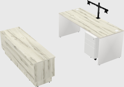 Parallel desk with low credenza
