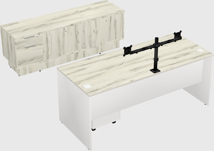 Parallel desk with low credenza