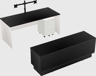 Parallel desk with low credenza