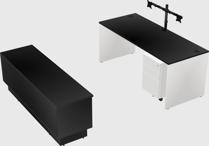 Parallel desk with low credenza