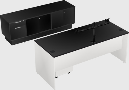 Parallel desk with low credenza