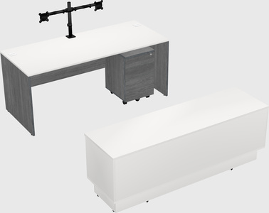Parallel desk with low credenza
