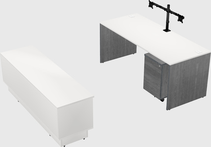 Parallel desk with low credenza