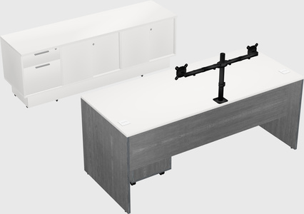 Parallel desk with low credenza