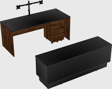 Parallel desk with low credenza