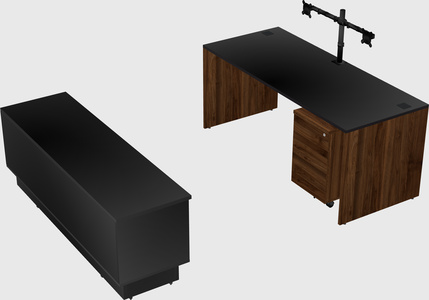 Parallel desk with low credenza