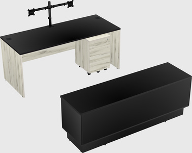 Parallel desk with low credenza