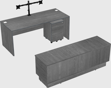 Parallel desk with low credenza