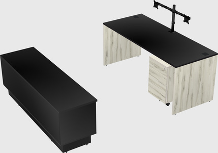 Parallel desk with low credenza