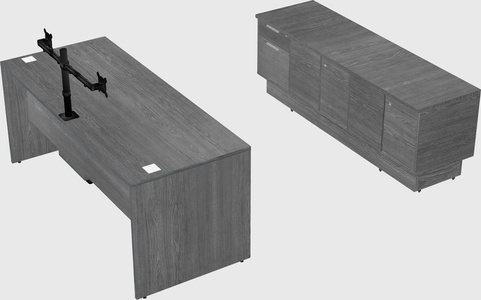 Parallel desk with low credenza