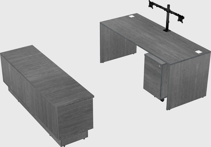 Parallel desk with low credenza