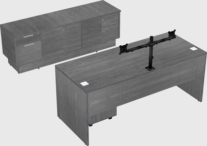 Parallel desk with low credenza