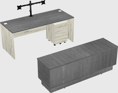 Parallel desk with low credenza