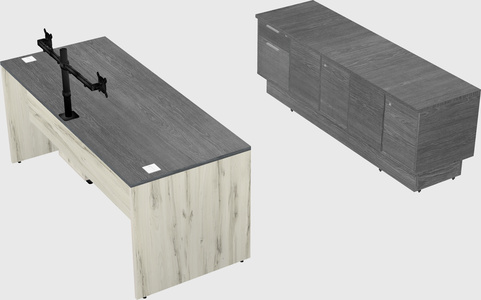 Parallel desk with low credenza