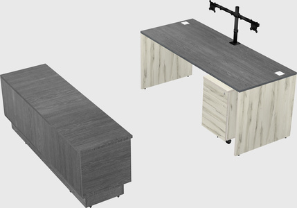 Parallel desk with low credenza