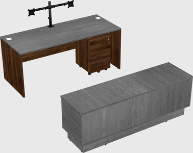 Parallel desk with low credenza
