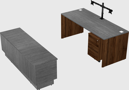 Parallel desk with low credenza