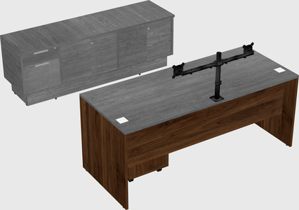 Parallel desk with low credenza