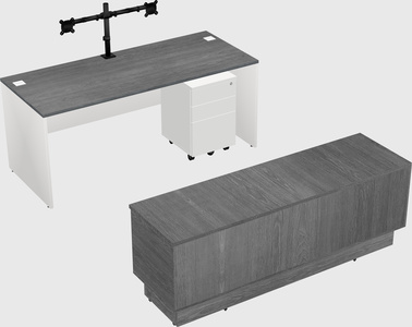 Parallel desk with low credenza