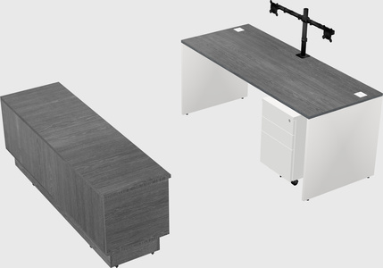 Parallel desk with low credenza