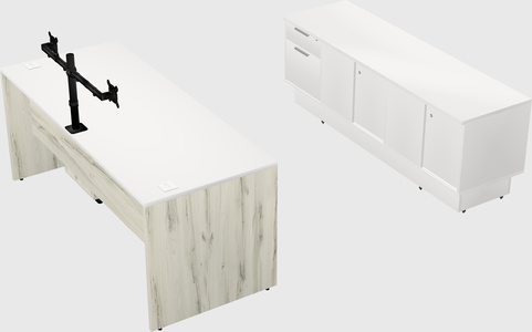 Parallel desk with low credenza