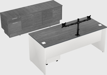 Parallel desk with low credenza