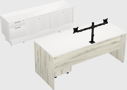 Parallel desk with low credenza